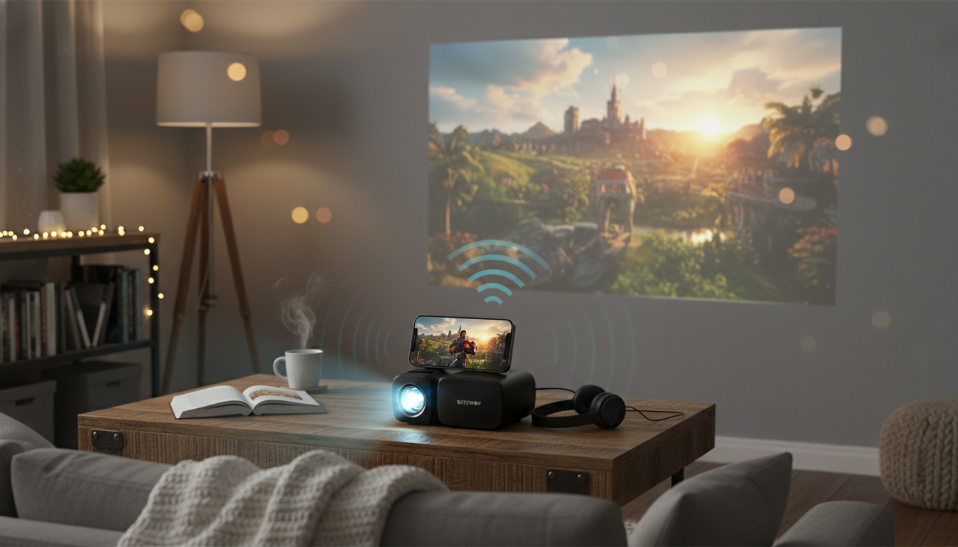 Mini 1080P Portable Projector: 5G WiFi, BT 5.0